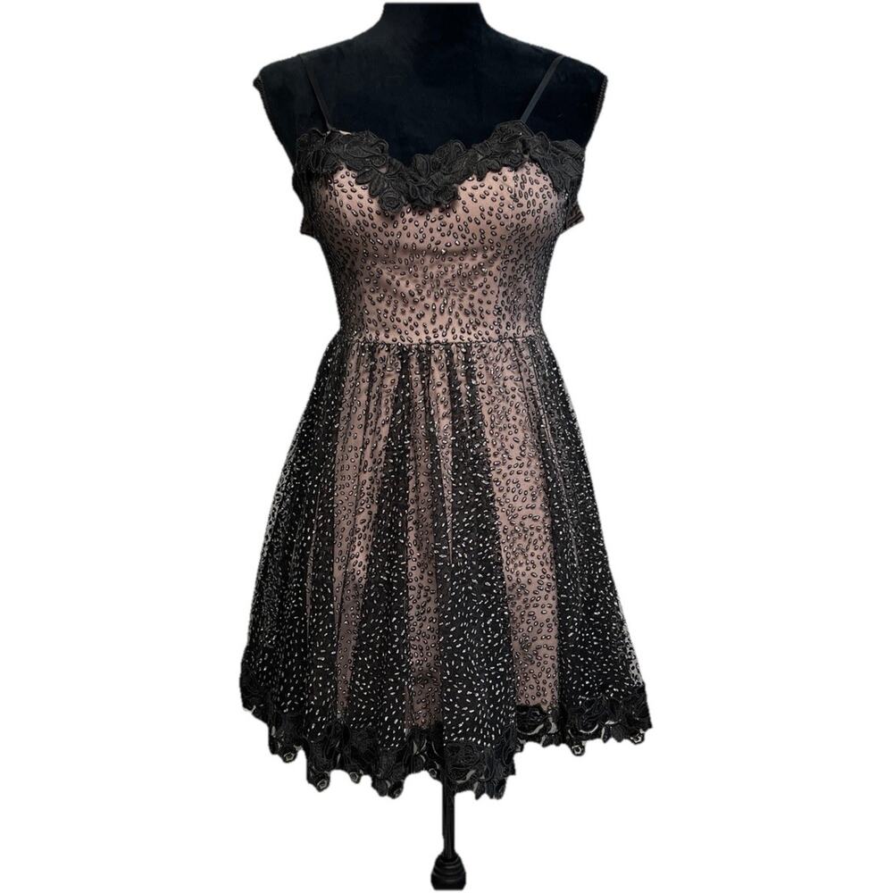 City Triangles Sheer Black Pink Mini Dress Glitter Sz 1 Hoco Dance Coquette Goth